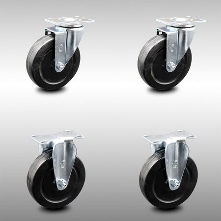 Service Caster 5 Inch SS Hard Rubber Wheel Swivel Top Plate Caster Set with 2 Rigid SCC SCC-SS20S514-HRS-2-R-2